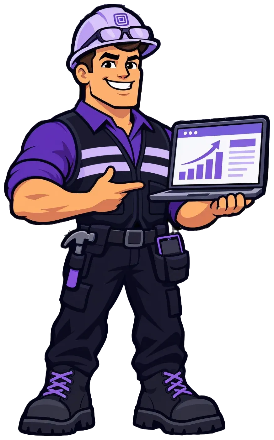 Stack, the WebScaling mascot, holding a laptop